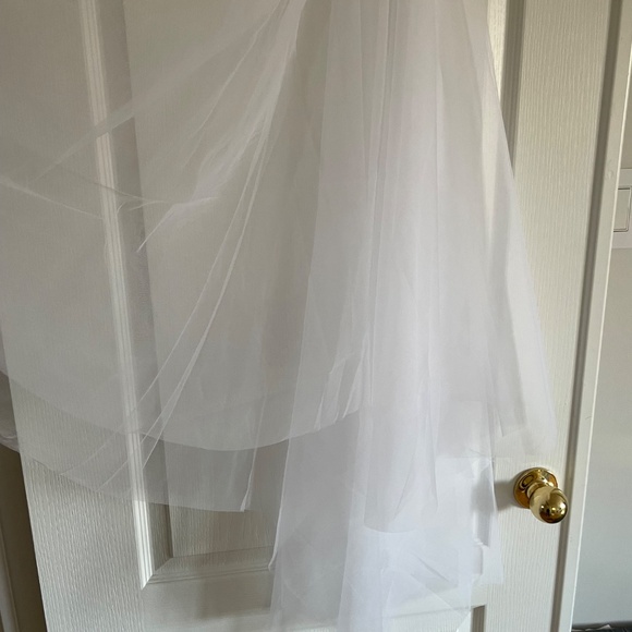 Designer White Fingertip Wedding Veil with Blusher